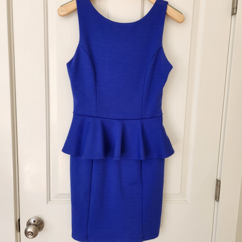 Peplum Dress Sleeveless Mini Pencil Bodycon Blue Career Business Casual Medium - Picture 3 of 13